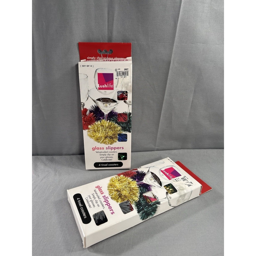Vintage 2003 Lushlife Glass Slippers velvet-soled tinsel coasters 2 Packs